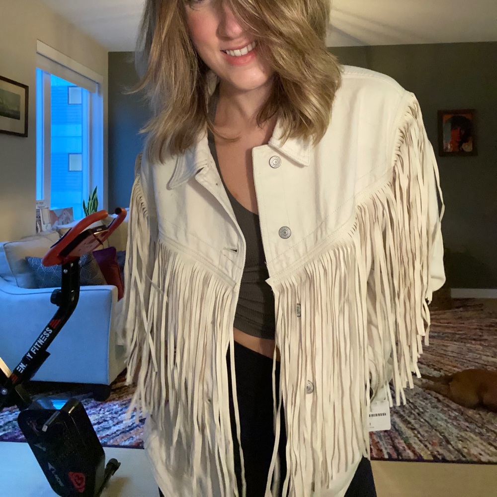 Fringe denim jacket white jean jacket free people